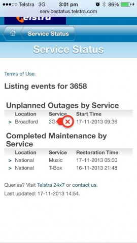 Operator- No network issues in Broadford?